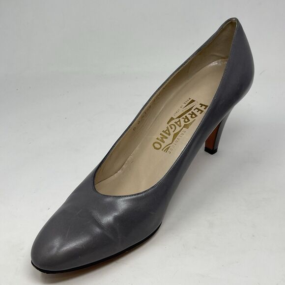 Salvatore Ferragamo Shoes Womens 10 AAA Narrow Gray Leather Pumps Made in Italy - Picture 7 of 16